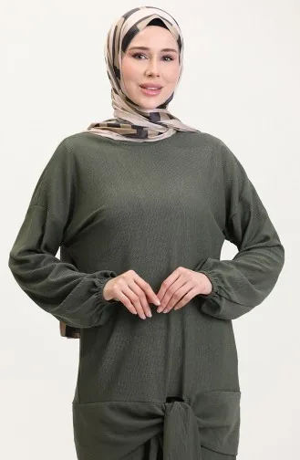 Önden Bağlamalı Tunik Pantolon İkili Takım 7680-05 Haki