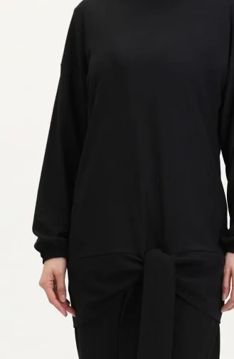 Önden Bağlamalı Tunik Pantolon İkili Takım 7680-06 Siyah