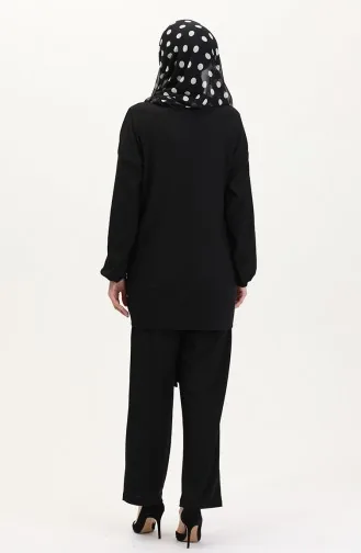 Önden Bağlamalı Tunik Pantolon İkili Takım 7680-06 Siyah