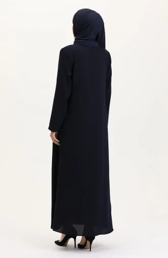 Übergröße Abaya Mit Seitlicher Schleife Und Steinen 5075-02 Dunkelblau 5075-02