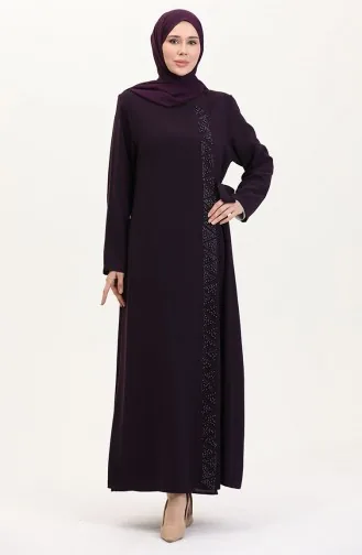 Übergröße Abaya Mit Seitlicher Schleife Und Steinen 5075-04 Pflaume 5075-04