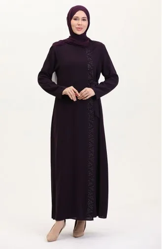 Übergröße Abaya Mit Seitlicher Schleife Und Steinen 5075-04 Pflaume 5075-04