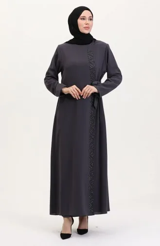Übergröße Abaya Mit Seitlicher Schleife Und Steinbesatz 5075-05 Rauch 5075-05