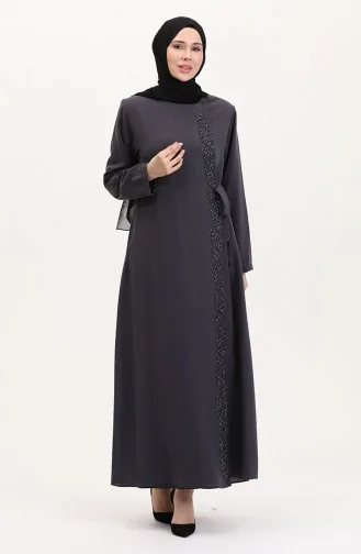Übergröße Abaya Mit Seitlicher Schleife Und Steinbesatz 5075-05 Rauch 5075-05