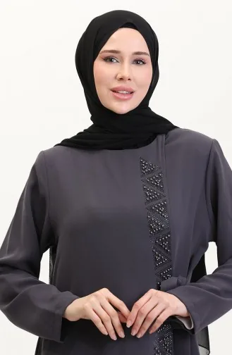 Übergröße Abaya Mit Seitlicher Schleife Und Steinbesatz 5075-05 Rauch 5075-05