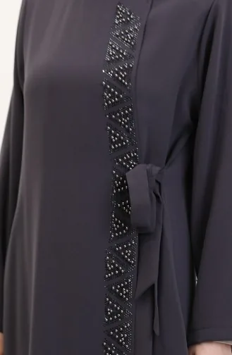 Übergröße Abaya Mit Seitlicher Schleife Und Steinbesatz 5075-05 Rauch 5075-05