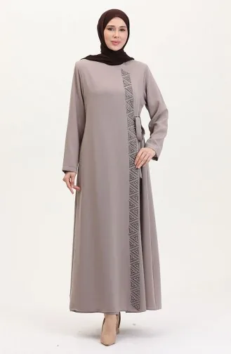 Übergröße Abaya Mit Seitlicher Schleife Und Steinen 5075-06 Nerz 5075-06