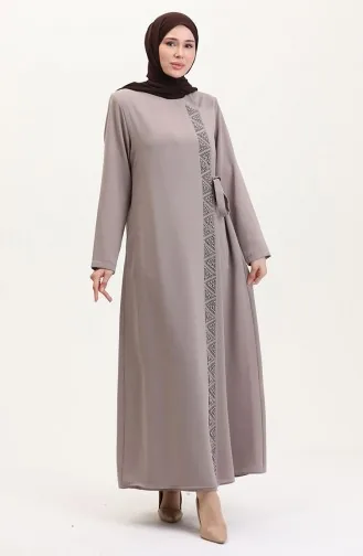 Übergröße Abaya Mit Seitlicher Schleife Und Steinen 5075-06 Nerz 5075-06