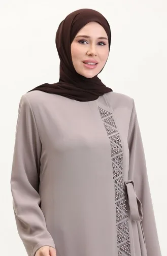 Übergröße Abaya Mit Seitlicher Schleife Und Steinen 5075-06 Nerz 5075-06