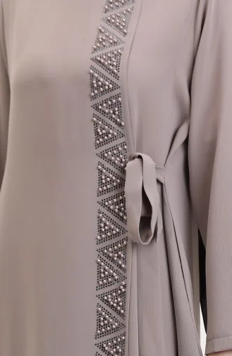 Übergröße Abaya Mit Seitlicher Schleife Und Steinen 5075-06 Nerz 5075-06