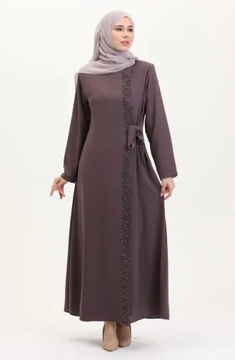 Übergröße Seitlich Gebundene Abaya Mit Steinen 5075-07 Milchkaffee 5075-07