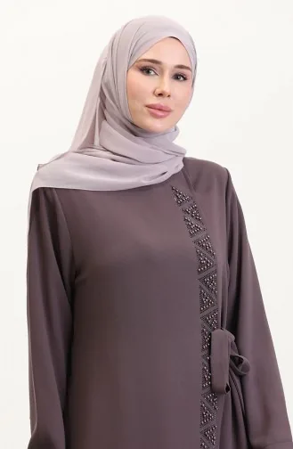 Übergröße Seitlich Gebundene Abaya Mit Steinen 5075-07 Milchkaffee 5075-07