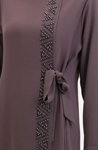 Übergröße Seitlich Gebundene Abaya Mit Steinen 5075-07 Milchkaffee 5075-07