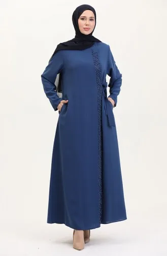 Abaya Lapidée Grande Taille à Nouer Sur Le Côté 5075-08 Indigo 5075-08