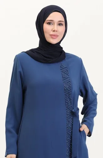 Abaya Lapidée Grande Taille à Nouer Sur Le Côté 5075-08 Indigo 5075-08