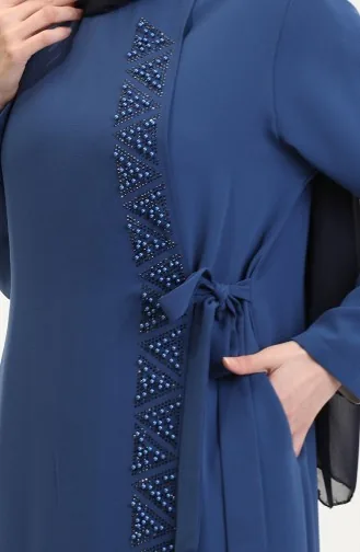 Abaya Lapidée Grande Taille à Nouer Sur Le Côté 5075-08 Indigo 5075-08