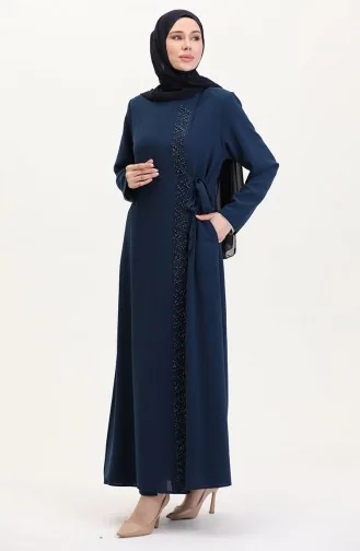 Büyük Beden Yandan Bağlamalı Taşlı Ferace 5075-09 Petrol