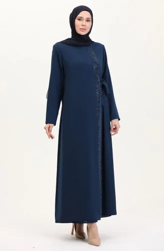 Büyük Beden Yandan Bağlamalı Taşlı Ferace 5075-09 Petrol