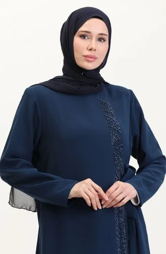 Büyük Beden Yandan Bağlamalı Taşlı Ferace 5075-09 Petrol