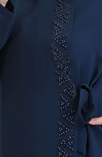 Büyük Beden Yandan Bağlamalı Taşlı Ferace 5075-09 Petrol