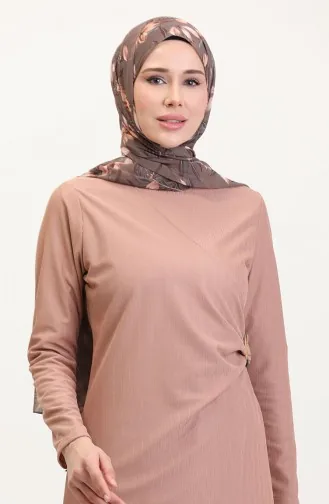 Kemer Detaylı Takım Görünümlü Elbise 4736-01 Pudra