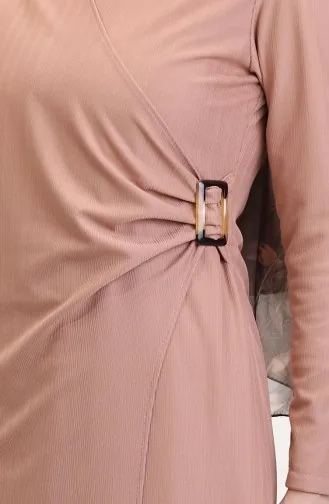Kemer Detaylı Takım Görünümlü Elbise 4736-01 Pudra