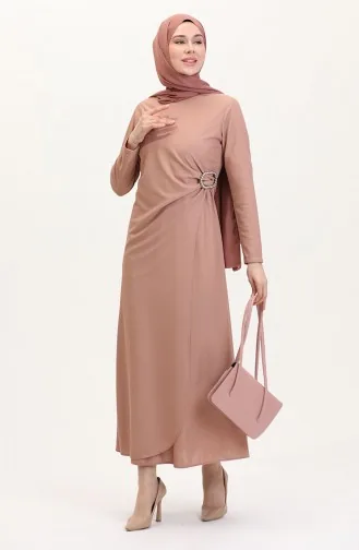 Taş Detaylı Takım Görünümlü Elbise 4740-01 Pudra