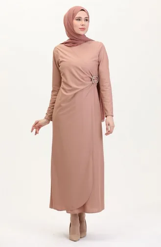 Taş Detaylı Takım Görünümlü Elbise 4740-01 Pudra