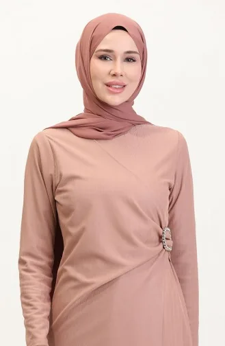 Taş Detaylı Takım Görünümlü Elbise 4740-01 Pudra