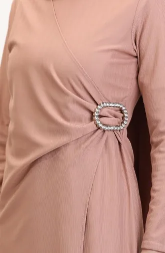 Taş Detaylı Takım Görünümlü Elbise 4740-01 Pudra