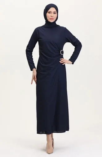 Stein Detailiertes Anzug-Look Kleid 4740-02 Dunkelblau 4740-02