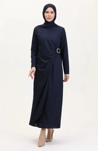 Stein Detailiertes Anzug-Look Kleid 4740-02 Dunkelblau 4740-02