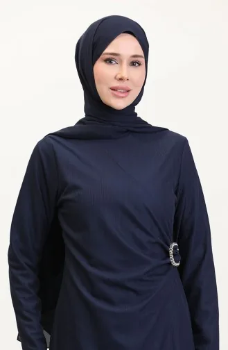 Stein Detailiertes Anzug-Look Kleid 4740-02 Dunkelblau 4740-02