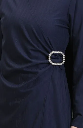 Stein Detailiertes Anzug-Look Kleid 4740-02 Dunkelblau 4740-02