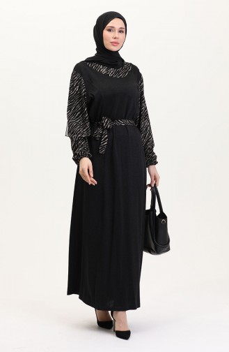 Schwarz Hijab Kleider 4405A-01