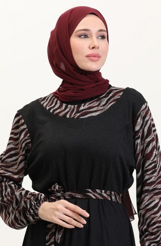 Weinrot Hijab Kleider 4405B-01