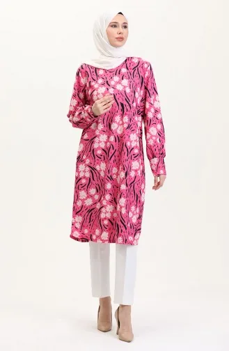 Büyük Beden Desenli Tunik 1129-01 Fuşya