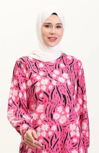 Büyük Beden Desenli Tunik 1129-01 Fuşya