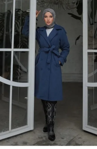 Epaulette Detailed Cashmere Coat Indigo 649
