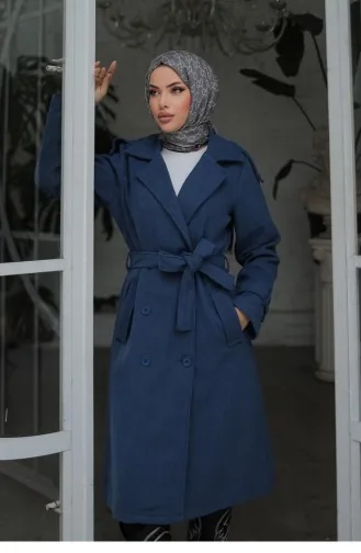 Epaulette Detailed Cashmere Coat Indigo 649