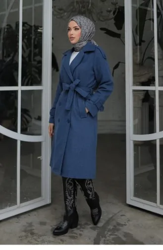 Epaulette Detailed Cashmere Coat Indigo 649