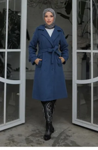 Epaulette Detailed Cashmere Coat Indigo 649