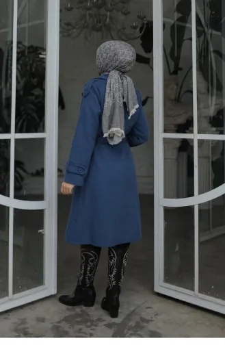 Epaulette Detailed Cashmere Coat Indigo 649