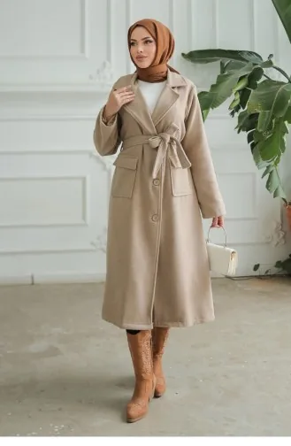 Kapak Detaylı Kaşe Kaban Vizon