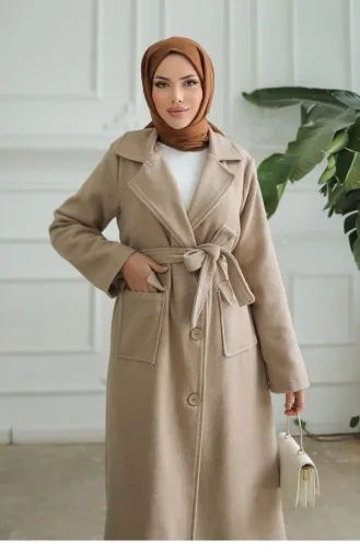 Kapak Detaylı Kaşe Kaban Vizon