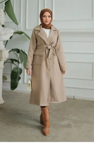 Kapak Detaylı Kaşe Kaban Vizon