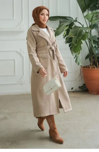 Kapak Detaylı Kaşe Kaban Vizon