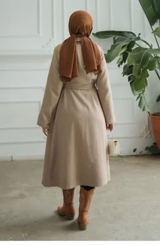 Kapak Detaylı Kaşe Kaban Vizon