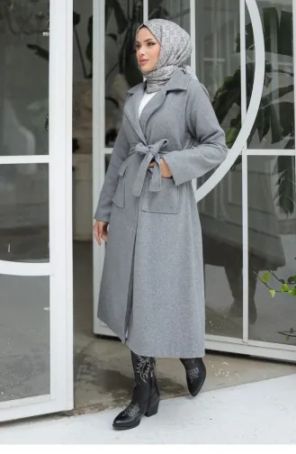 Kapak Detaylı Kaşe Kaban Gri