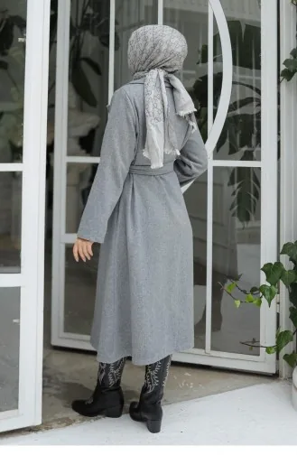 Kapak Detaylı Kaşe Kaban Gri